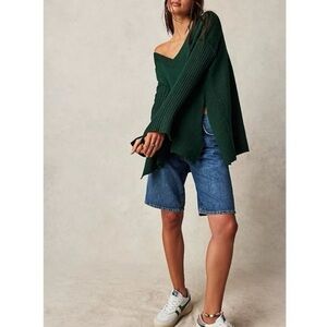 Free People Deep Green V-Neck Sweater